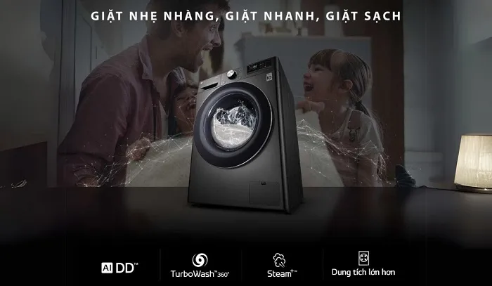 Máy giặt LG 12kg FV1412S3B dùng công nghệ AI DD™